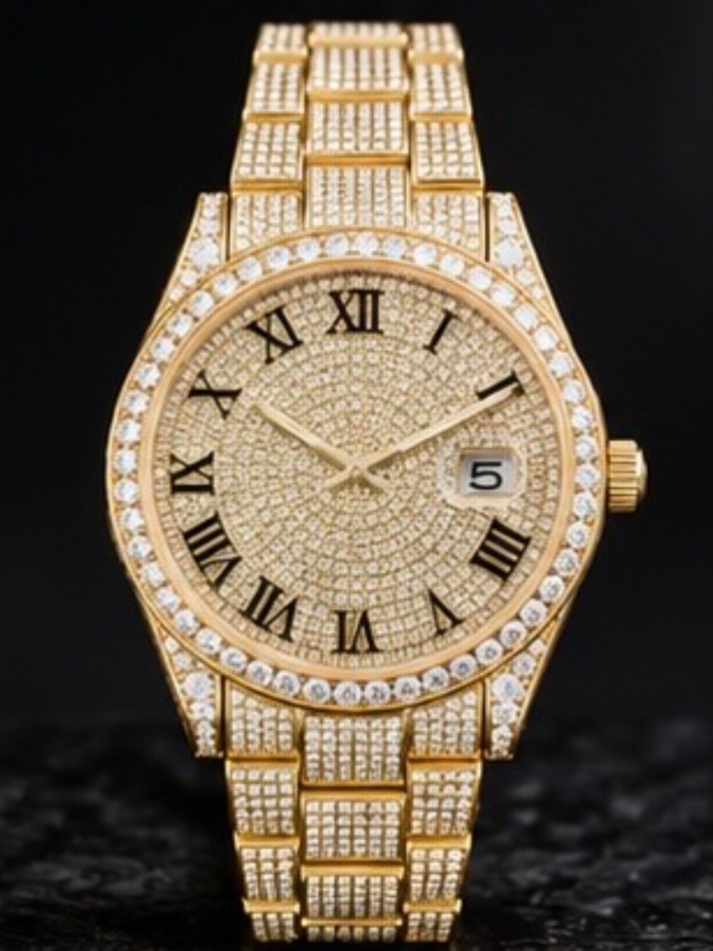 Luxury Moissanite Diamond Gold Watch – Fully Iced Pavé Dial & Bracelet | Numeral - Picture 2 of 9